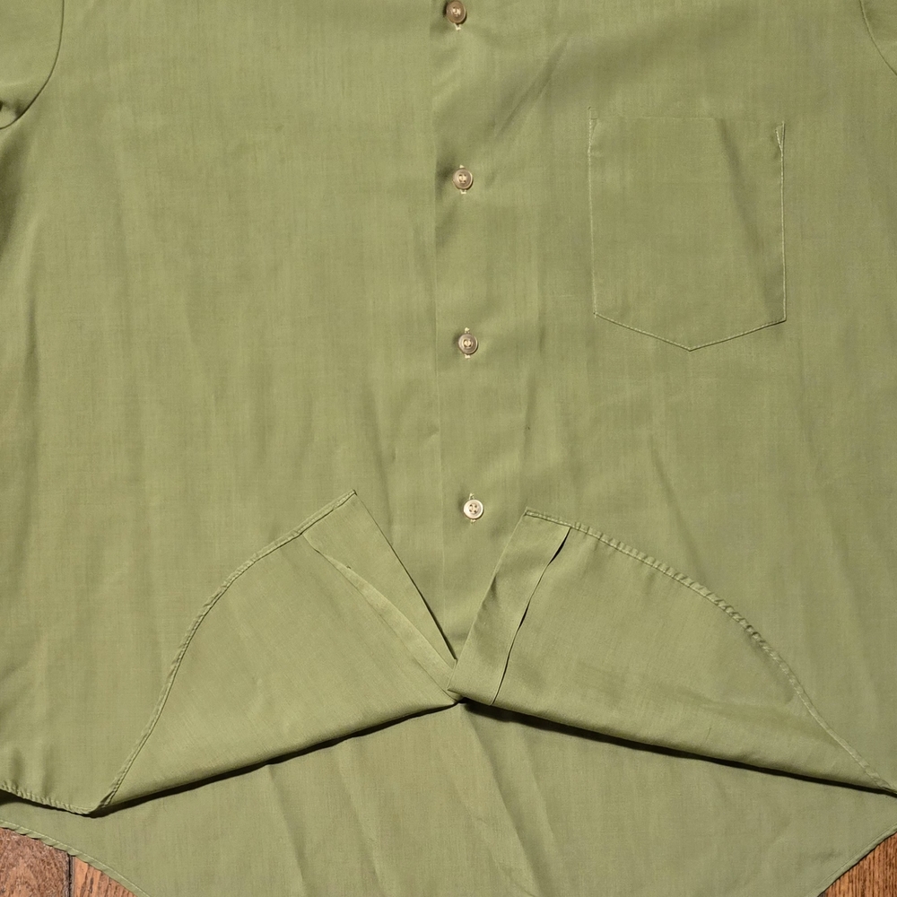 Vintage 70s Palermo Men's Short Sleeve Green Cotton Button-Up Shirt L - Picture 6 of 7